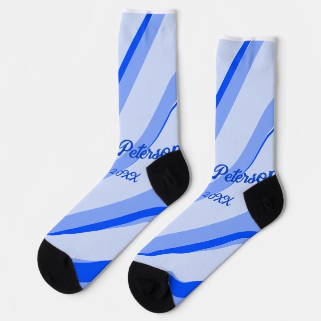 Chaussette Motif de lignes rétro boho avec nom date pastel bl (Gauche)