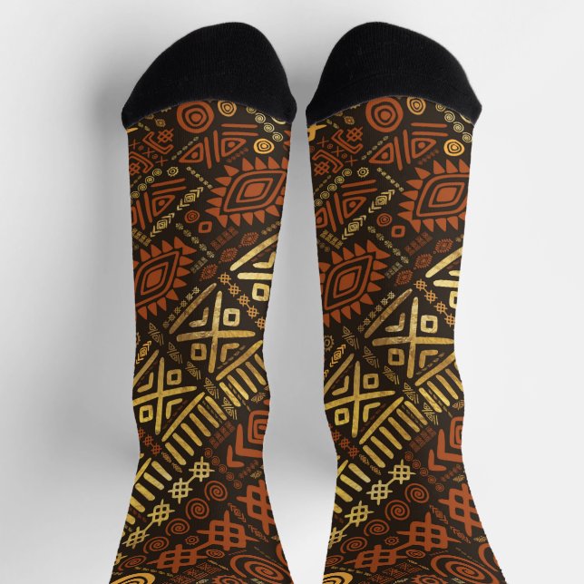 Chaussette Motif de luxe d'Afrique ethnique - tons marron (Haut)