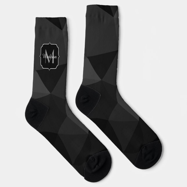 Chaussette Motif de maillage géométrique gris foncé noir (Droite)