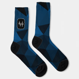 Chaussette Motif de maillage géométrique noir bleu foncé Mono