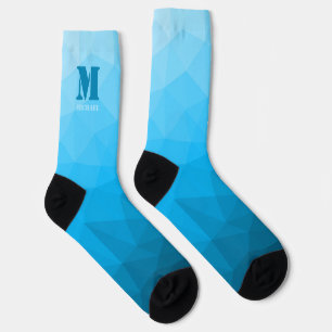Chaussette Motif de maille géométrique cyan bleu Monogramme