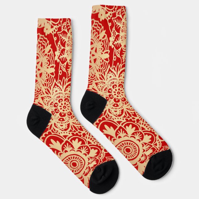 Chaussette Motif de mandala rouge et or (Droite)