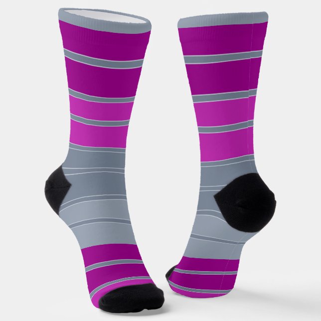 Chaussette Motif de mode gris rayé violet (Angulaire)