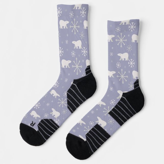 Chaussette Motif de Noël avec ours polaires et flocons de nei (Gauche)