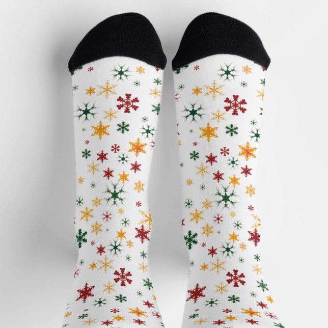 Chaussette Motif de Noël Red Green Gold Retro Snowflake (Haut)