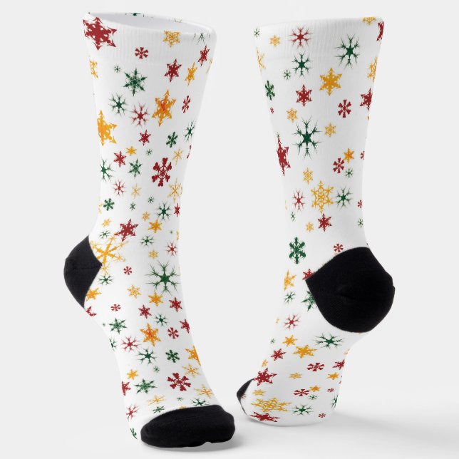 Chaussette Motif de Noël Red Green Gold Retro Snowflake (Angulaire)