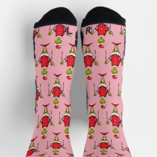 Chaussette Motif de Noël rose Grinch vintage