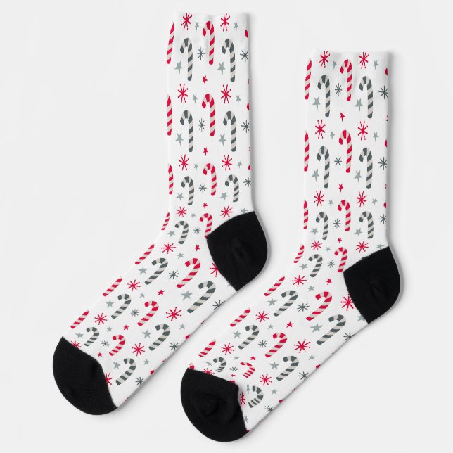 Chaussette Motif de Noël rouge et blanc avec Sucres de canne (Gauche)