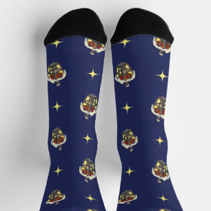 Chaussette Motif de Noël vintage avec une lanterne sur fond b