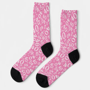Chaussette Motif de nombre aléatoire rose/blanc pour 40e anni