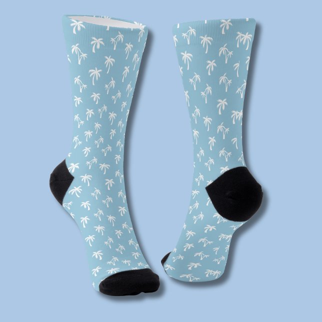 Chaussette Motif de palmier tropical bébé bleu (Light blue & white palm tree socks)