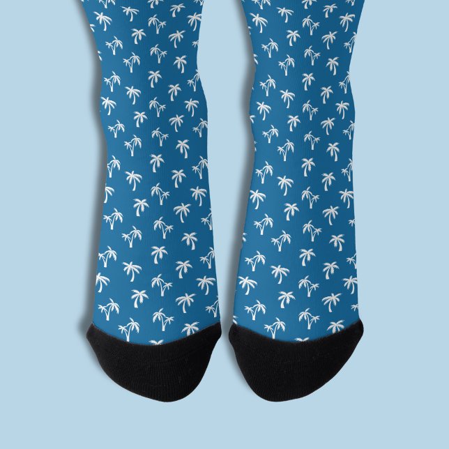 Chaussette Motif de palmier tropical bleu (Preppy palm tree blue tropical socks 1)