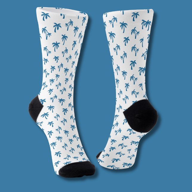 Chaussette Motif de palmier tropical bleu (White/Blue palm tree socks )