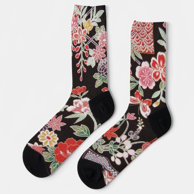 Chaussette Motif de papillon et de fleur japonais (Gauche)