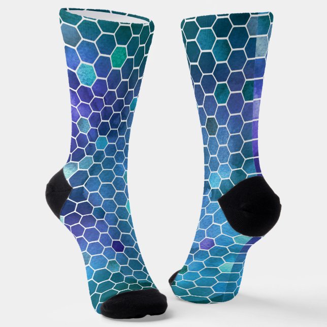 Chaussette Motif de peigne bleu vert (Angulaire)