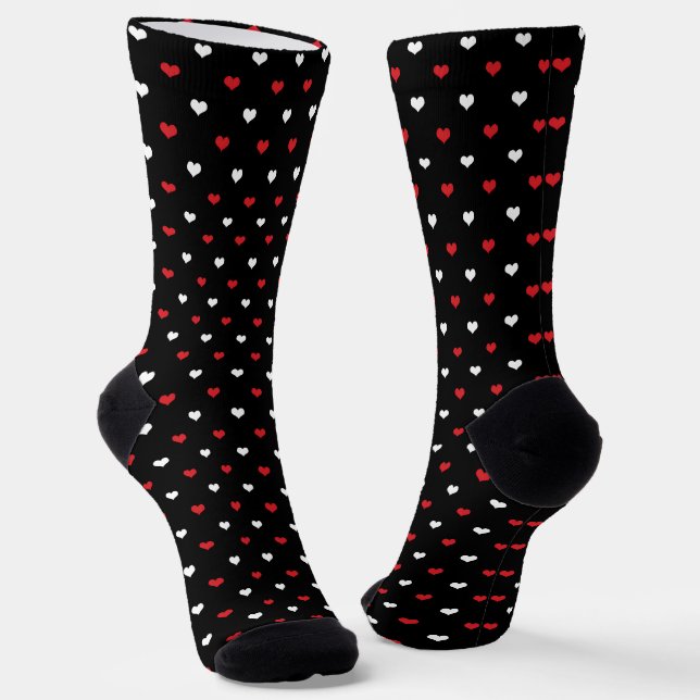 Chaussette Motif de petits cœurs rouges et blancs sur fond no (Angulaire)