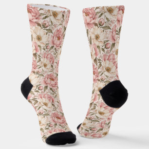 Chaussette Motif de pivoines fleuries vintage