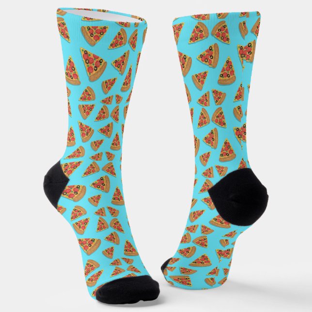 Chaussette Motif de pizza bleu, nouveauté mignonne (Angulaire)