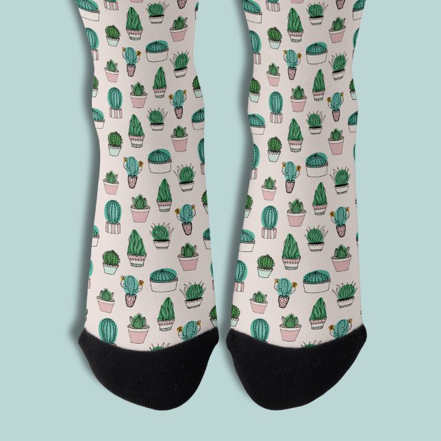 Chaussette Motif de plante en pot de cactus succulents (Cacti pattern socks)