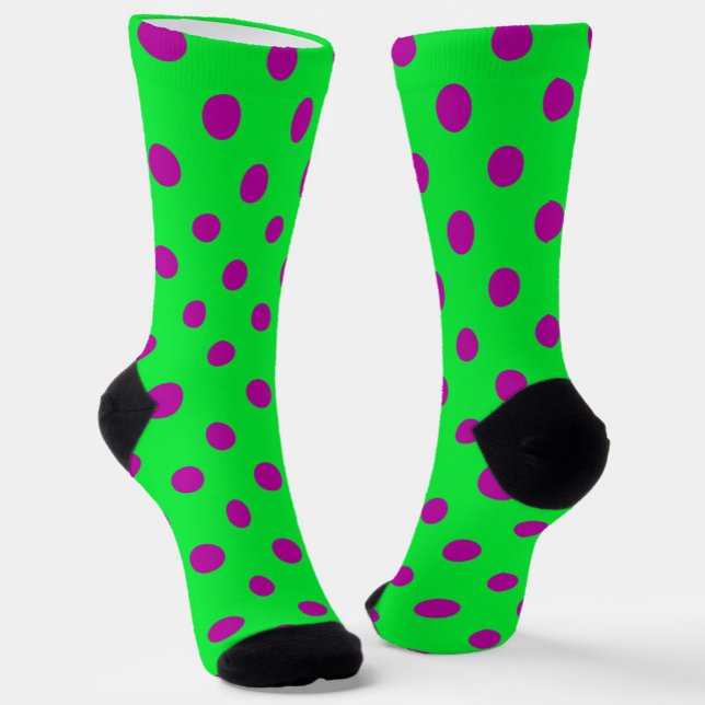 Chaussette Motif de pois violet sur fond vert  (Créateur téléchargé)
