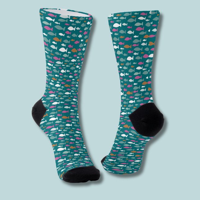 Chaussette Motif de poisson mignon (Fish Shoal green socks)