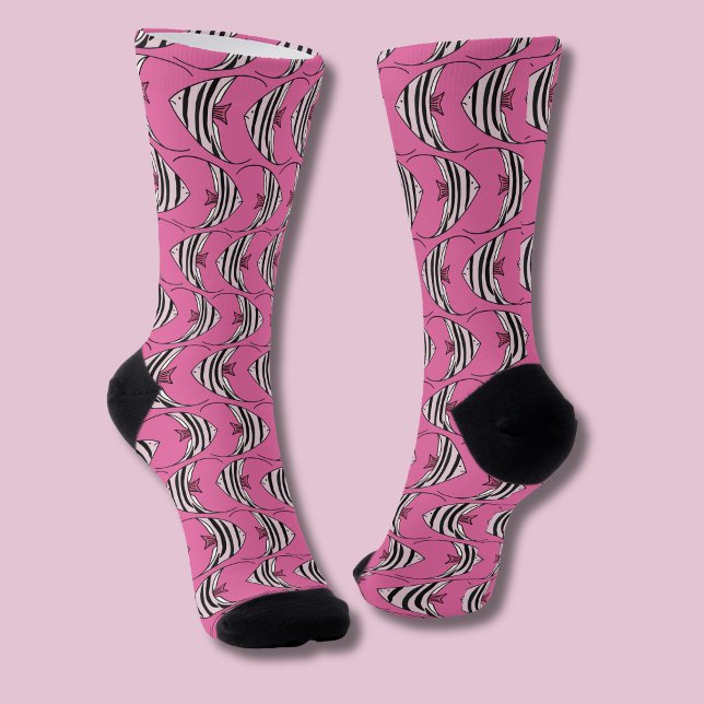 Chaussette Motif de poisson rose (Pink Angel Fish patterned socks)