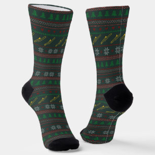 Chaussette Motif de pull de Noël moche Trombone Fêtes de fin