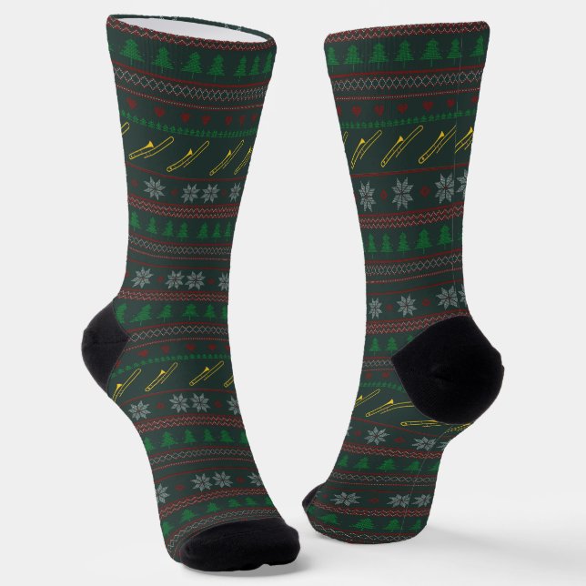 Chaussette Motif de pull de Noël moche Trombone Fêtes de fin  (Angulaire)