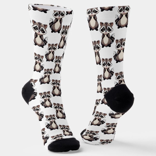 Chaussette Motif de Raton Laveur Blanc  (Angulaire)
