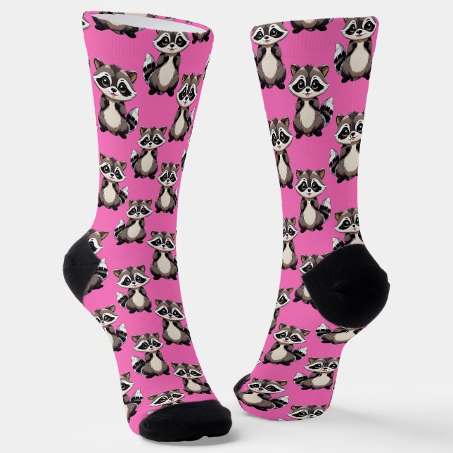 Chaussette Motif de Raton Laveur Rose  (Angulaire)