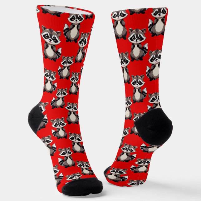 Chaussette Motif de Raton laveur Rouge  (Angulaire)