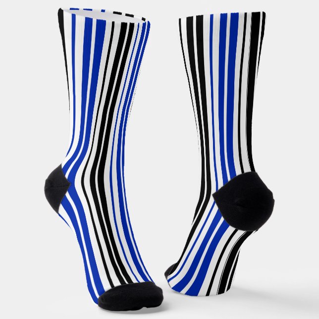 Chaussette Motif de rayures blanches noires bleues  (Angulaire)