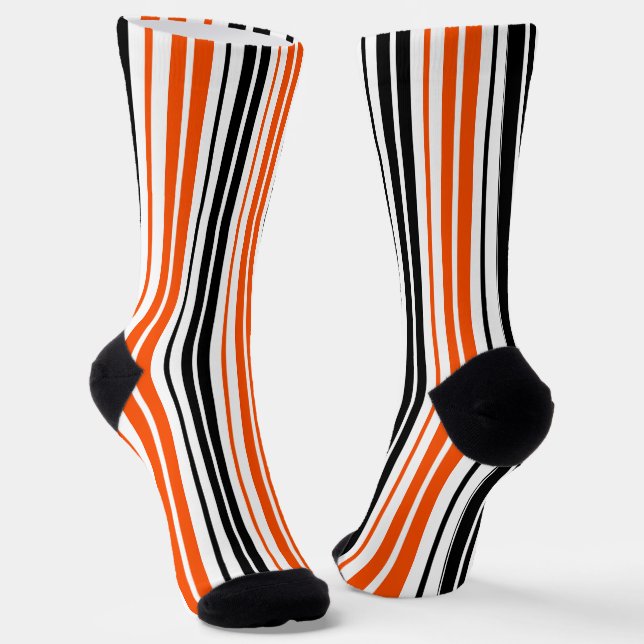 Chaussette Motif de rayures orange noir blanc Design  (Angulaire)