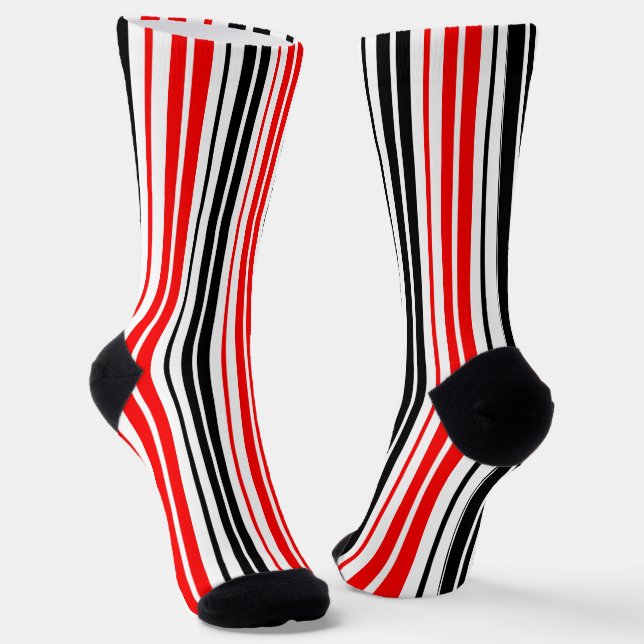 Chaussette Motif de rayures rouges noires et blanches  (Angulaire)