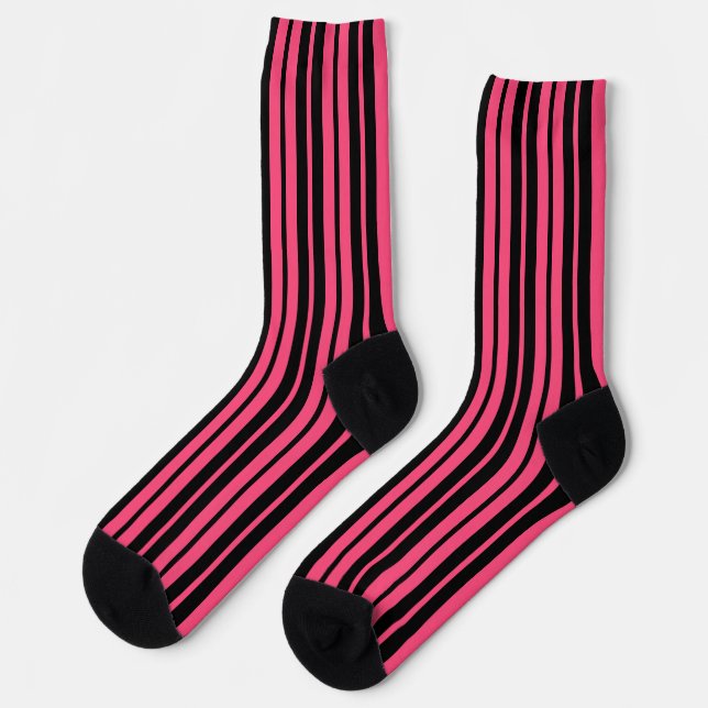 Chaussette Motif de rayures verticales noires et roses (Gauche)