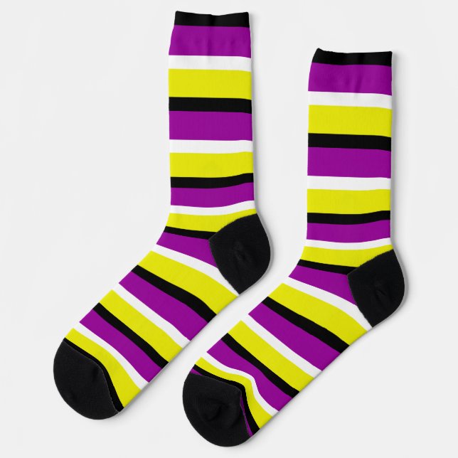 Chaussette Motif de rayures violet jaune (Gauche)