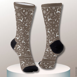 Chaussette Motif de rennes de Noël Brun avec Texte