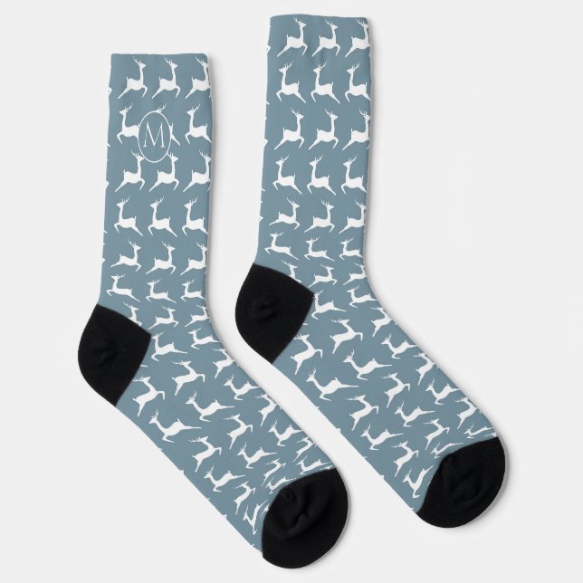 Chaussette Motif de rennes sur Dusty Turquoise Monogramme (Droite)