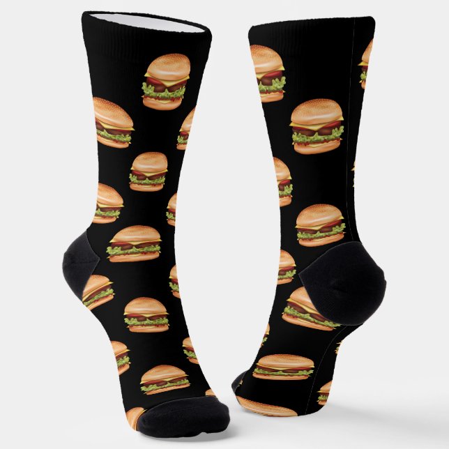 Chaussette Motif de restauration rapide hamburger sur fond no (Angulaire)