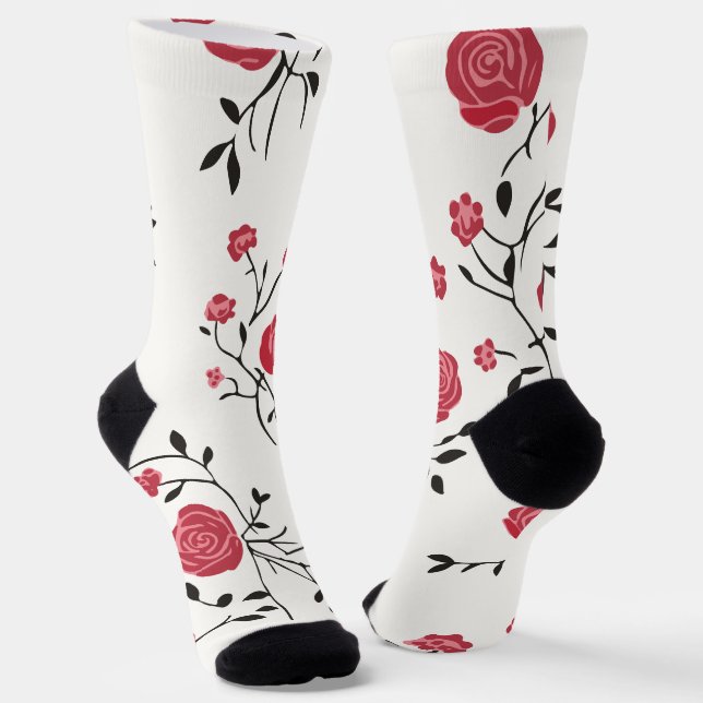 Chaussette Motif de rose rouge (Angulaire)