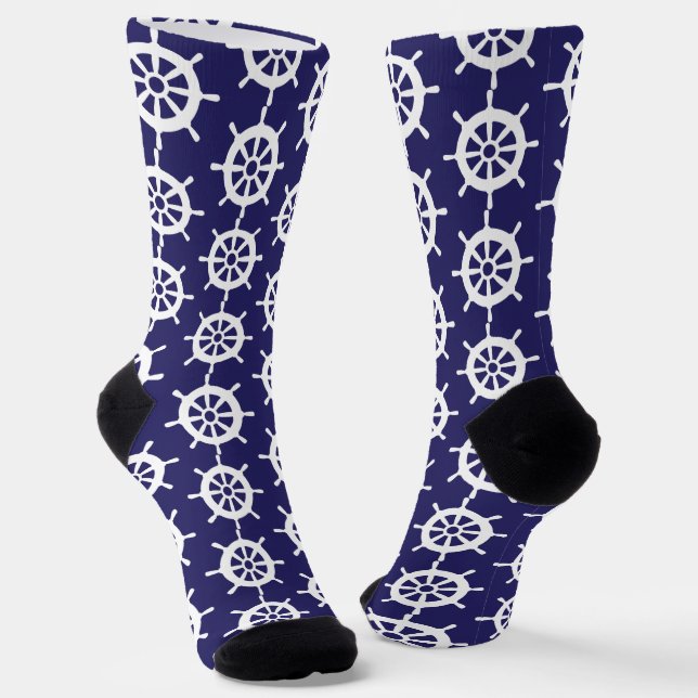 Chaussette Motif de roue de bateau bleu de la marine nautique (Angulaire)