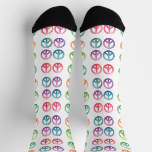 Chaussette Motif de signe de paix aquarelle coloré ambiance h