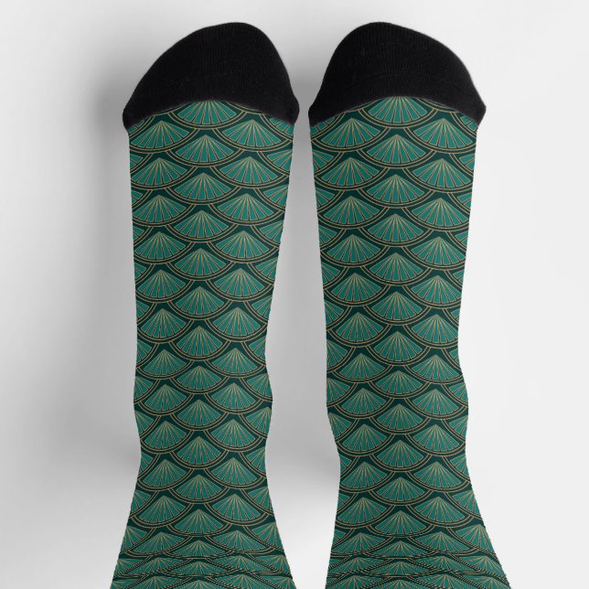 Chaussette Motif de style Art déco en vert turquoise (Haut)