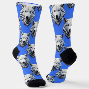 Chaussette Motif de tête de loup blanc Design bleu