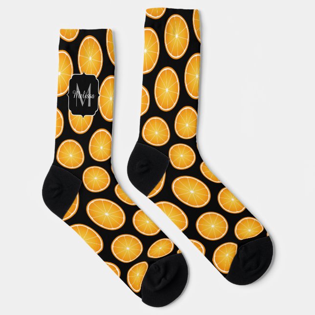 Chaussette Motif de tranches de fruits orange cool monogramme (Droite)