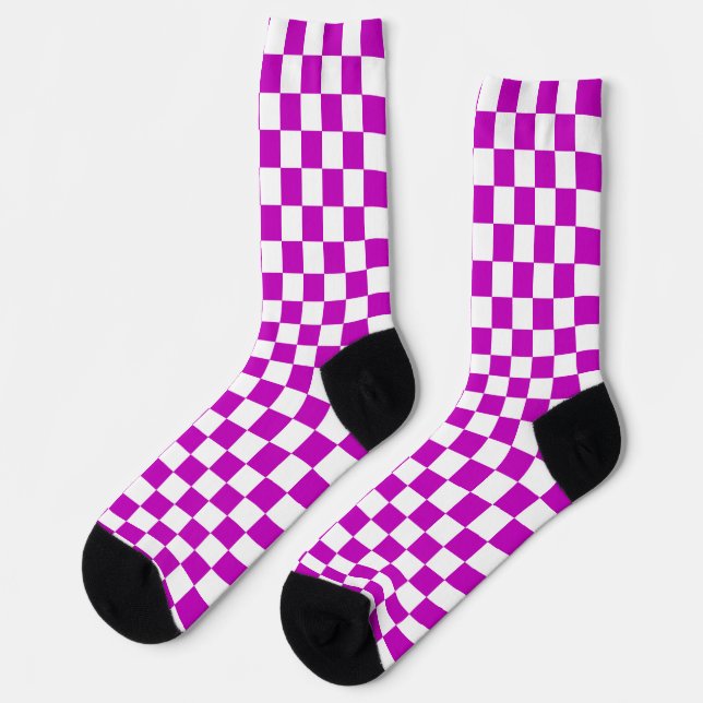 Chaussette Motif de vérification À damiers blanc violet (Gauche)