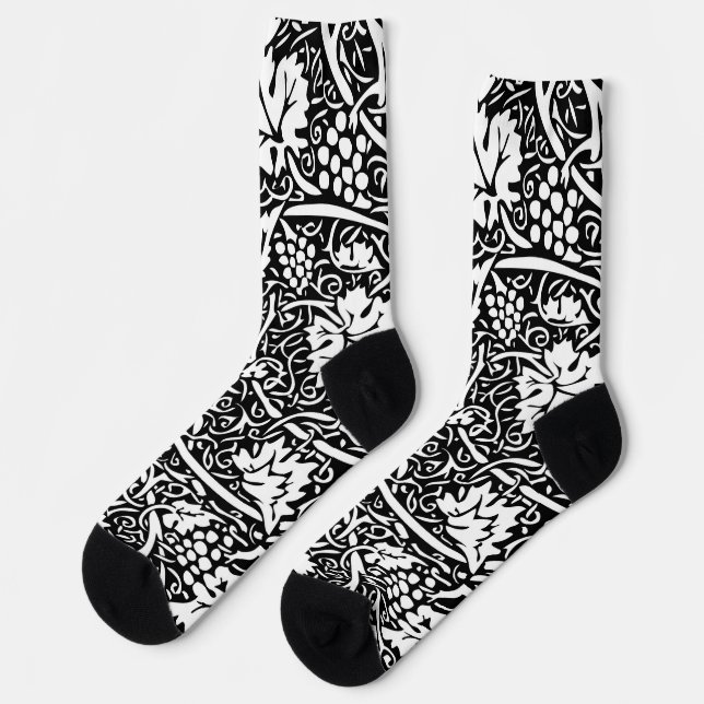 Chaussette Motif de vigne de raisin noir et blanc de William  (Gauche)