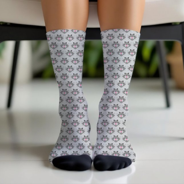 Chaussette Motif de visage de chat gris mignon (Créateur téléchargé)