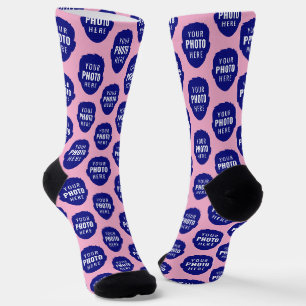 Chaussette Motif de visage de photo personnalisée drôle Rose