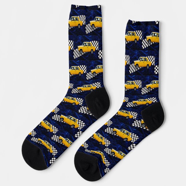 Chaussette motif de voiture jaune (Gauche)